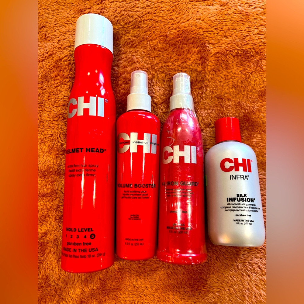 Chi Helmut Head 10oz. | Volume Booster 8.5 fl oz | Iron Gaurs 8 fl oz | Silk 6oz